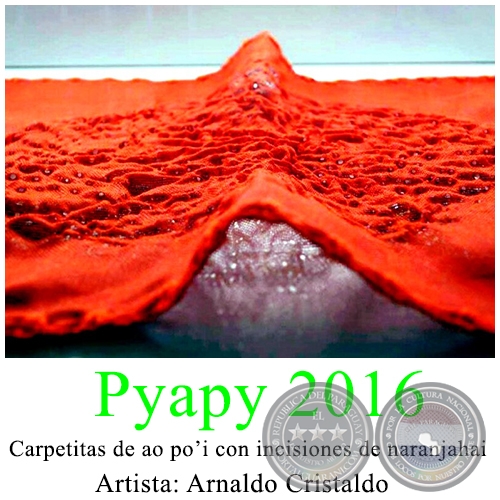 Py’apy - Carpetitas de ao po’i con incisiones de naranjahai - Instalación de Arnaldo Cristaldo - Año 2016